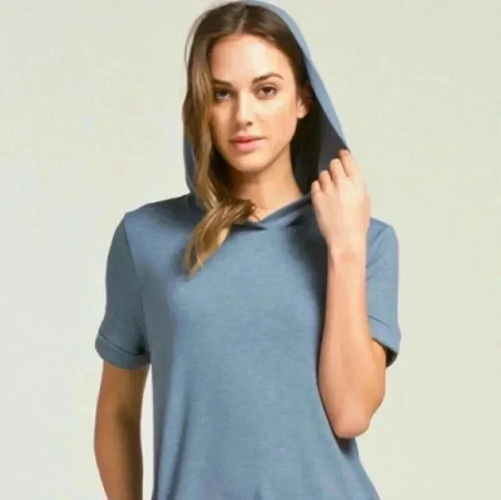 Comfy soft short sleeve tunic style hoodie - Picture 1 of 5